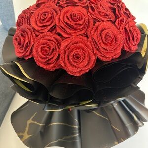 Elegant Red and Black Rose Bouquet